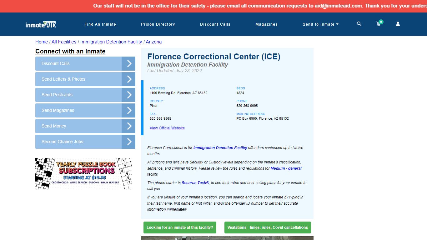 Florence Correctional Center (ICE) - Inmate Search ...