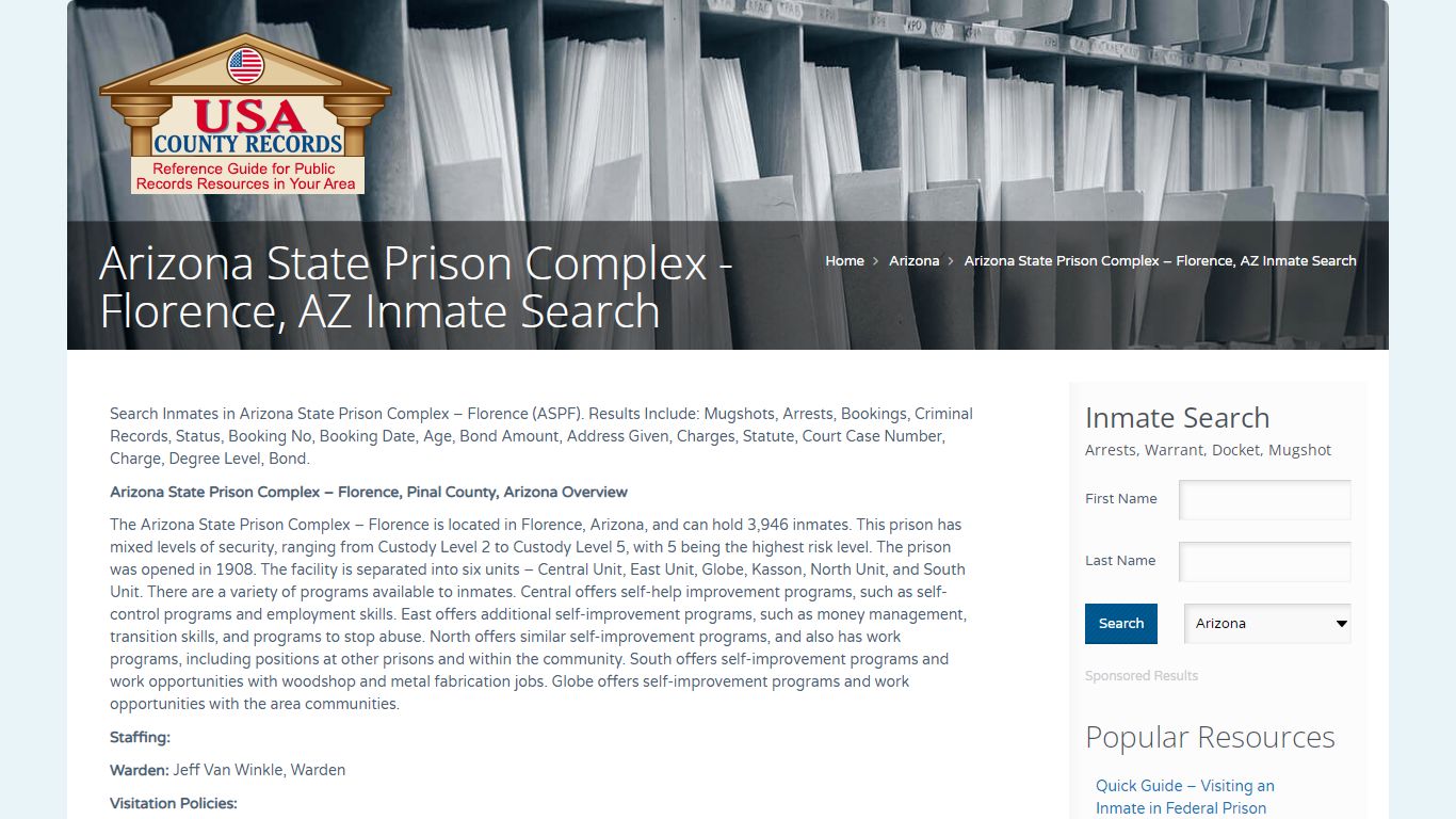 Arizona State Prison Complex – Florence, AZ Inmate Search ...